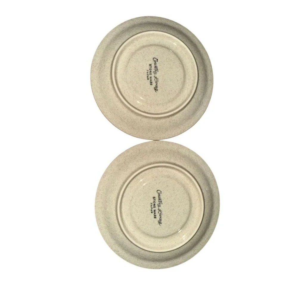 Vintage Country Living Stoneware Saucer Plates Set of 2 Beige Round Japan 1970's